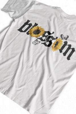 Ay Çiçeği Tasarım Baskılı Oversize Unisex Beyaz T-Shirt - 1