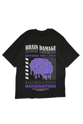 Brain Damage Yazılı Beyin Tasarım Baskılı Oversize Unisex Siyah T-Shirt - 2