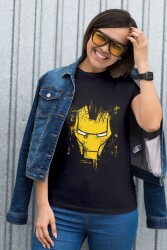 Iron Man Tasarım Baskılı Oversize Unisex Siyah T-Shirt - 5