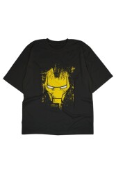 Iron Man Tasarım Baskılı Oversize Unisex Siyah T-Shirt - 1