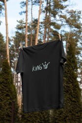 King Yazılı Taç Tasarım Baskılı Oversize Unisex Siyah T-Shirt - 4