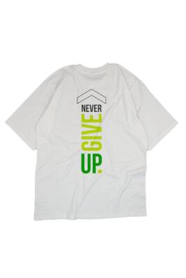 Never Give Up Yazılı Tasarım Baskılı Oversize Unisex Beyaz T-Shirt - 4