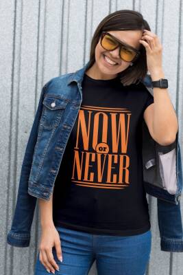 Now or Newer Tasarım Baskılı Oversize Unisex Siyah T-Shirt - 1