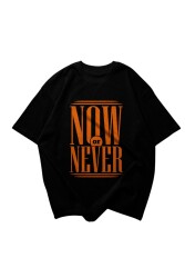 Now or Newer Tasarım Baskılı Oversize Unisex Siyah T-Shirt - 3