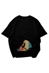 Retro Tırmanışı Tasarım Baskılı Oversize Unisex Siyah T-Shirt - 4