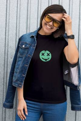 Smile Tasarım Baskılı Oversize Unisex Siyah T-Shirt - 5