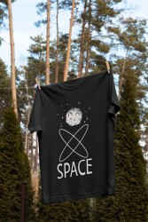 Space Yazılı Ay ve Yıldız Tasarım Baskılı Oversize Unisex Siyah T-Shirt - 1