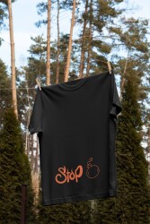 Stop Yazılı Bomba Tasarım Baskılı Oversize Unisex Siyah T-Shirt - 1