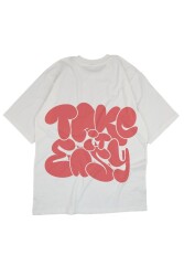 Take it Easy Yazılı Tasarım Baskılı Oversize Unisex Siyah T-Shirt - 5